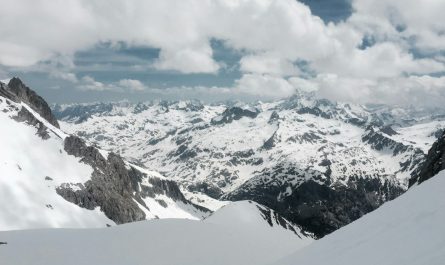 mountain alps under cumulus clouds